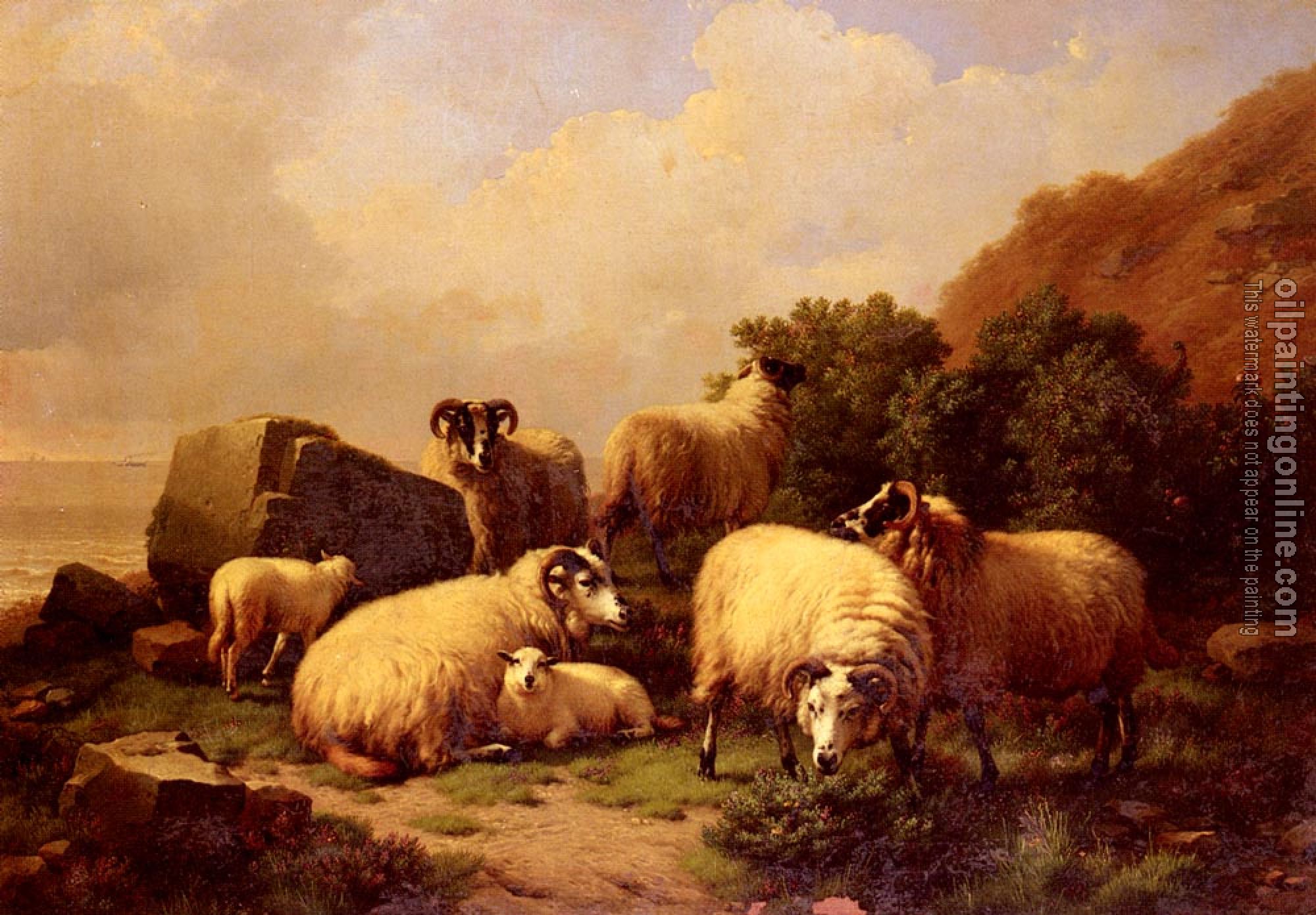 Verboeckhoven, Eugene Joseph - Sheep Grazing By The Coast